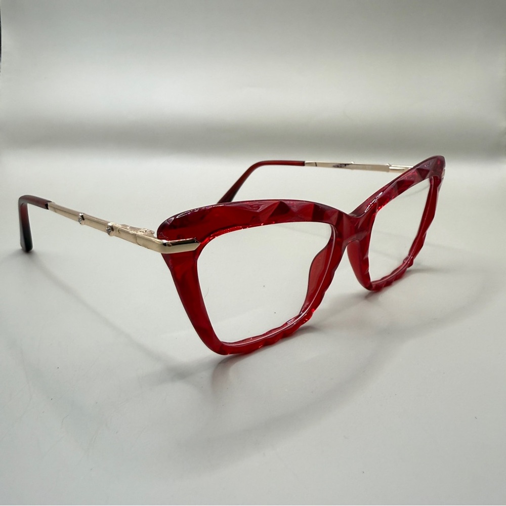Vooglam Red transparent Cat-Eye Glasses frame, no prescription - Picture 3 of 7